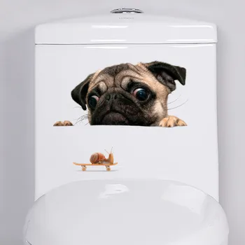 1 adet Arka Plan Çıkartmaları Sevimli 3D köpek Duvar Kağıdı Dekorasyon Banyo Tuvalet Oturma Odası Ev Dekor Çıkartması