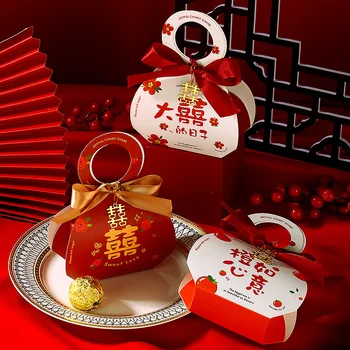 10/20 adet Geleneksel Çin Düğün Şeker kollu kutular Çikolata Hediye ambalaj kutusu Çanta Doğum Günü Partisi Bebek Duş