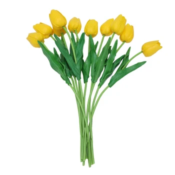 10 adet Sarı Lateks Gerçek Dokunmatik Lale Çiçek Yaprakları ile Düğün Buket Süslemeleri İçin