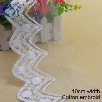 10 yard 10 cm Geniş Beyaz Pamuk İşlemeli Dantel Şerit Gipür Trim DIY Düğün Aksesuarları Bebek Afrika Fransız Dantel Aplike#2978