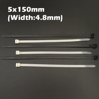 100 adet 5x150 5*150mm (4.8 mm Genişlik) siyah Beyaz Nylon66 Ağ Elektrikli Tel Dize Zip Raptiye Kendinden Kilitleme Plastik kablo bağı