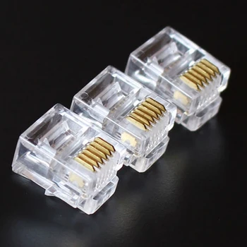 100 Adet 6P6C Kristal Kafa RJ12 Modüler Fiş Altın Kaplama ağ bağlantısı Katı Telefon Kabloları Konnektörleri