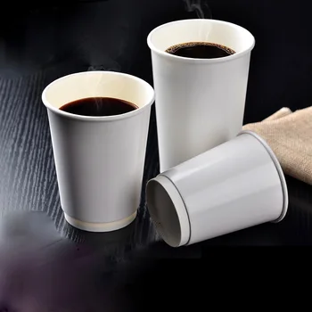 100x Tek Kullanımlık kapaklı Bardak Çift Duvar Katmanlı Kraft Kağıt 12oz Kahve kağıt bardaklar 350ml-400ml FDA SGS Custom Made Beyaz