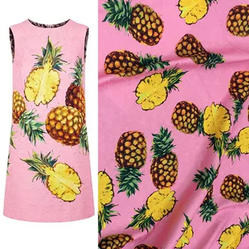 100x145cm Moda Pembe Ananas Baskılı İnce Jakarlı Kumaş Kadın Sonbahar Elbise Ceket Ceket DIY Kumaş Dikiş Malzemesi