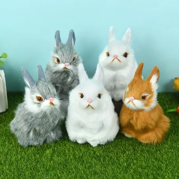 11 cm Yükseklik Mini Gerçekçi Sevimli Beyaz Peluş Tavşanlar Kürk Gerçekçi Hayvan Bunny Çocuk Oyuncakları Masa Dekorasyon Doğum Günü Paskalya Hediye