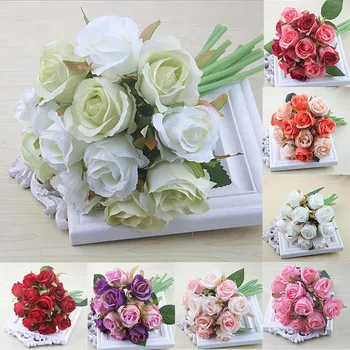 12 adet / grup Yapay Gül Çiçek Düğün buket Beyaz Pembe Tay Kraliyet Gül İpek çiçekler Ev Dekorasyon Düğün Parti Dekor