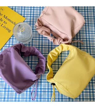 2021 Sonbahar Basit Niş Koltukaltı Fırfır Kolu kadın Çantası Sevimli Renkli Yeni Küçük Mini Çanta Su Geçirmez Kova Dantelli