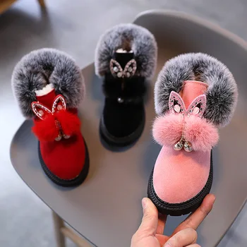 2022 Kış Yeni Çocuk Kar Botları Düz Tabanlı Kız Prenses pamuklu ayakkabılar Moda Kalınlaşmış Peluş Kısa Tüp bebek çizmeleri