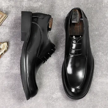 2022 Lüks Erkek Elbise Ayakkabı Sonbahar Yeni Stil Hakiki Deri El Yapımı Kaliteli Yuvarlak Ayak Siyah İş Düğün Ayakkabı erkekler için