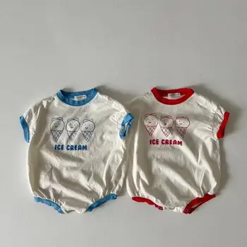 2022 Yaz Yeni Bebek Sevimli Dondurma Baskı Bodysuit Pamuk Bebek Erkek Kız Giysileri Moda Yürümeye Başlayan Bebek Tulum 0-24M