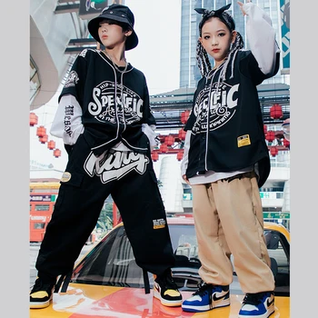 2022 Yeni Hip Hop Dans Performansı Kostümleri Çocuklar İçin Gevşek Gömlek Hiphop Pantolon Beyzbol Kostüm Caz Dans Streetwear DQS11230
