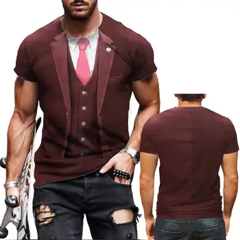 2023 Komik Sahte Takım Elbise T Shirt Erkek 3D Smokin papyon Baskılı T - shirt Yaz Moda Kısa Kollu Streetwear Sahte Takım Elbise Tees Tops