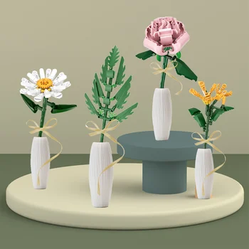 3 adet Çiçek Seti Yapı Taşı DIY Buket Lale Gül Orkide Bitkiler Dekorasyon Doğum Günü Yetişkinler için Hediyeler Kızlar için ÇOCUK Oyuncakları