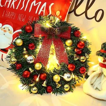 30cm Noel Çelenk Yay Topları Bells led ışık Çiçek Kapı Asılı Garland Süsler Noel Noel Süslemeleri Ev İçin