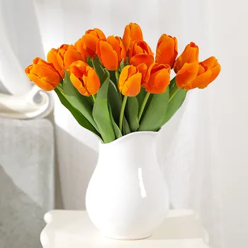 35cm İpek Lale Buketi Toz Vazo Ev Partisi yapay çiçekler Düğün Dekoratif Çelenkler Gerçek Çiçek Hissediyorum Nemlendirici Lale