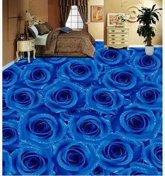 3D PVC zemin duvar kağıdı Mavi Gül 3D oturma odası yatak odası yer karoları Özel Fotoğraf kendinden yapışkanlı 3D zemin