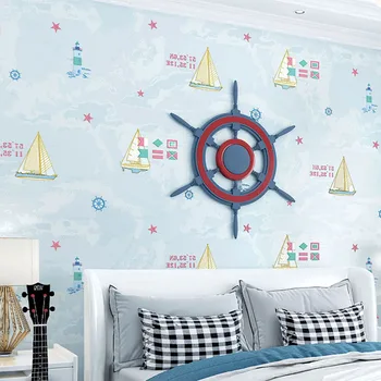3D Yelkenli Duvar Kağıdı Denizcilik çocuk Odası çocuğun Yatak Odası Çevre Dostu Formaldehit İçermeyen Karikatür dokunmamış Duvar Kağıdı Tapety
