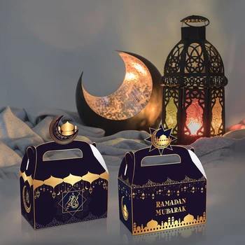 4 adet Eid Mubarak Hediye saplı çanta Parti Kağıt Hediye şeker kutusu Malzemeleri Çocuklar Parti İyilik Al-Fitr Ramazan Mübarek Dekor