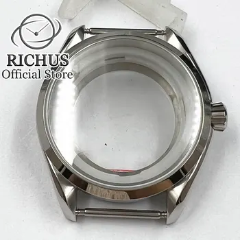 40mm Saat durumda değiştirin NH35 NH36 hareket izleme kasa safir cam paslanmaz çelik gümüş saat durumda