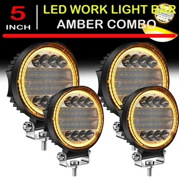 4X LED İş İşık Bakla Yuvarlak Amber Nokta Combo İşık Amber Sis Lambası Jeep Off Road SUV için