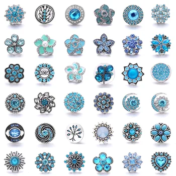 5 adet / grup Yeni Yapış Takı 18mm Mavi metal baskı Düğmeler Takı Çiçek Taklidi Düğmesi Fit 18mm Snap Düğmesi Bilezik Takı