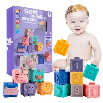 6/12 adet Bebek Duyusal Oyuncaklar Yapı Silikon Blokları Kavramak Oyuncak Silikon Yapı Taşları Yumuşak Top Çocuk Kauçuk Banyo Küp Bebek Oyuncak