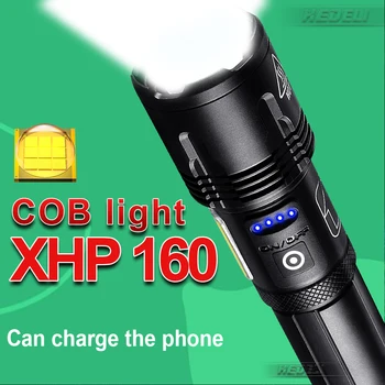 600000 LM XHP160 En Güçlü LED el feneri 18650 USB şarj edilebilir meşale Taktik El Feneri Yüksek Güç Süper cob el feneri