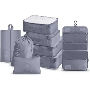 8 pcs Seyahat Ambalaj Bagaj Bavul Organizatörler Çanta Taşınabilir Katlanabilir Büyük Kapasiteli Fermuarlar Tasarım Ambalaj Çanta Kiti Ajanda