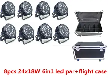 8X LED Par ışık uçuş çantası ile 24x18W RGBWA UV 6ın1 dmx projektör profesyonel sahne aydınlatma dj yıkama ışığı