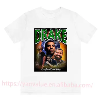 90s Hip Hop Tarzı Baskı erkek tişört Moda Rapçi Drake Gömlek Vintage Rap Tees Büyük Boy T Shirt erkekler için