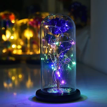 Altın yaprak çiçek borosilikat cam LED gökkuşağı gül ışıkları hediye dekorasyon