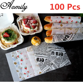 Amolıy 100 Pcs Yağ Geçirmez Balmumu Kağıt Kek Sarıcı Kağıt Ekmek Sandviç Burger Kızartması Gıda Sarma Pişirme Araçları Çerez Sarıcı Kağıt