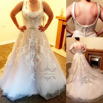 Artı Boyutu 2019 düğün elbisesi Kare Yaka Kadın Kız Gelin Kıyafeti Gelin Parti Dantel Seksi Balo Etek Katedrali Tren