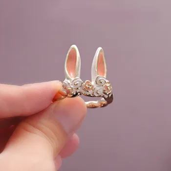 Aşk tavşan kulakları yüzük kadın tasarım duygusu niş küçük beyaz tavşan yüzük açılış ıns moda Japon ve Kore takı hediye