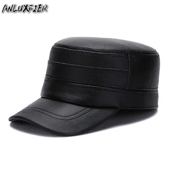 B-7276 Erkekler Hakiki Deri Şapka Yetişkin Kış Sıcak Doğal Cilt Şapka Kahverengi Siyah Kap Baba moda şapkaları