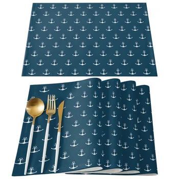 Basit Deniz Desen Çapa Placemats 4/6 adet Set Mutfak Kahve Aksesuarları Bardak Ev yemek masası Dekor Keten Paspaslar