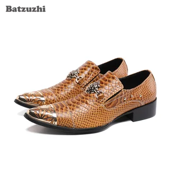 Batzuzhi Lüks El Yapımı erkek ayakkabısı Sivri Metal Ayak Kahverengi Deri Elbise Ayakkabı Erkekler Iş Resmi Ayakkabı Zapatos Hombre