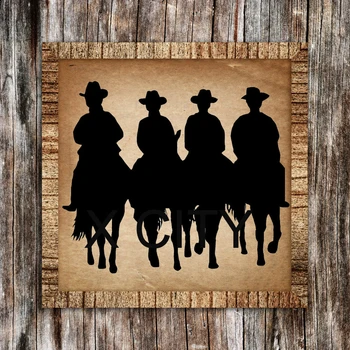 Batı Amerikan Cowboys Sürme Atlar Siluet RETRO DUVAR SANATI yapışkanı VİNİL çıkartması KALIP KESİM ODASI STENCİL DUVAR EV DEKOR