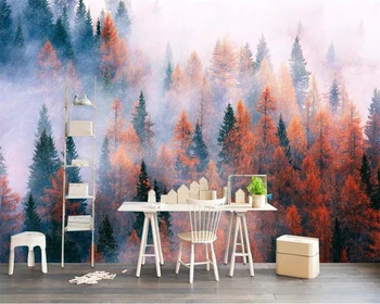 Beibehang Özel duvar kağıdı İskandinav el-boyalı orman ağaçları doğa manzara TV arka plan duvar dekoratif boyama 3d duvar kağıdı