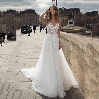Bohemian düğün elbisesi Seksi Backless Glitter Dantel Aplike Boncuk Gelin Elbise Plaj Prenses Gelinlikler Custom Made
