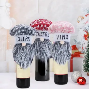 Büyük Noel Partisi Gnome şarap şişesi Kapağı İnce İşçilik şarap Şişesi Dekorasyon Kapak Gri Bıyık Festivali Malzemeleri