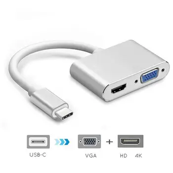 C tipi USB C VGA HDMI uyumlu Adaptör 2 in 1 Taşınabilir dönüştürücü Yerleştirme İstasyonu Bilgisayar için