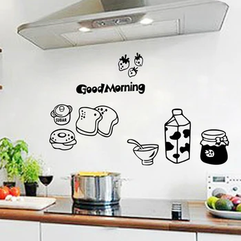 Duvar çıkartmaları Mutfak Vinil Süt Ekmek Buzdolabı duvar resmi Siyah Beyaz Sticker ev sanat dekoru buzdolabı mıknatısı