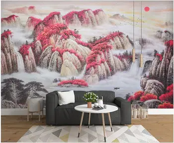 duvarlar için 3d duvar kağıdı rulo Çin tarzı kırmızı dağ göl manzara ev dekor özel duvar 3d fotoğraf duvar kağıdı duvar