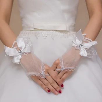 Düğün Eldiven Şeffaf Tül Parmaksız Eldiven Beyaz Bilek Uzunluğu Gelin Eldiven Boncuklu Kısa Düğün Aksesuarları