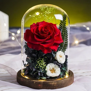 Ebedi Gül Çiçek Aşk Cam yapay çiçekler Hediye Yeni Yıl Sevgililer Günü için noel hediyesi Ev Dekorasyon