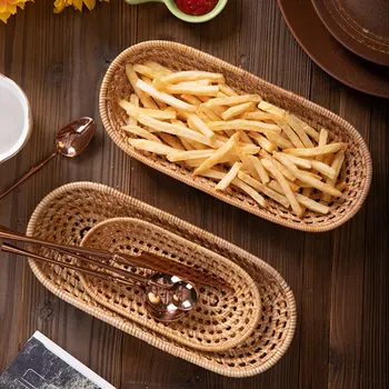 El dokuması Bambu Depolama Sepeti Mutfak Gıda Piknik Muhtelif Konteyner meyve şekeri Çanak Rattan Ekmek Sepeti
