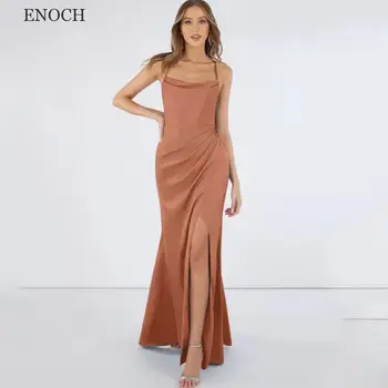 ENOCH Basit Mermaid Yan Bölünmüş Gelinlik Modelleri Kolsuz Backless Criss-Cross Parti Elbise Custom Made Vestidos De Gala