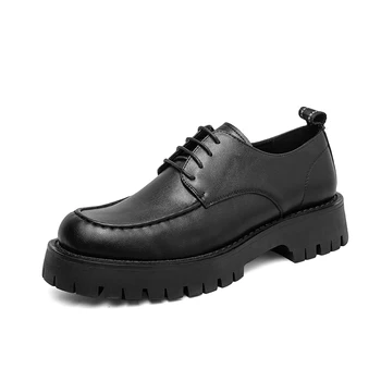 Erkek Deri Daireler İngiliz Tarzı Nefes Erkek Resmi Ayakkabı Yükseltmek Platformu Rahat Yuvarlak Ayak Kalın Alt İş erkek ayakkabıları