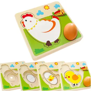Eğitim Çok Katmanlı Tavuk Tavuk Büyümek Ahşap Bilim Bulmacalar Paneli Yumurta Kuluçka Süreci Jingsaw Montessori öğrenme kartı Oyunu